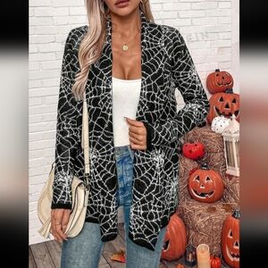 SHEIN Black & White Spiderweb Knit Sweater